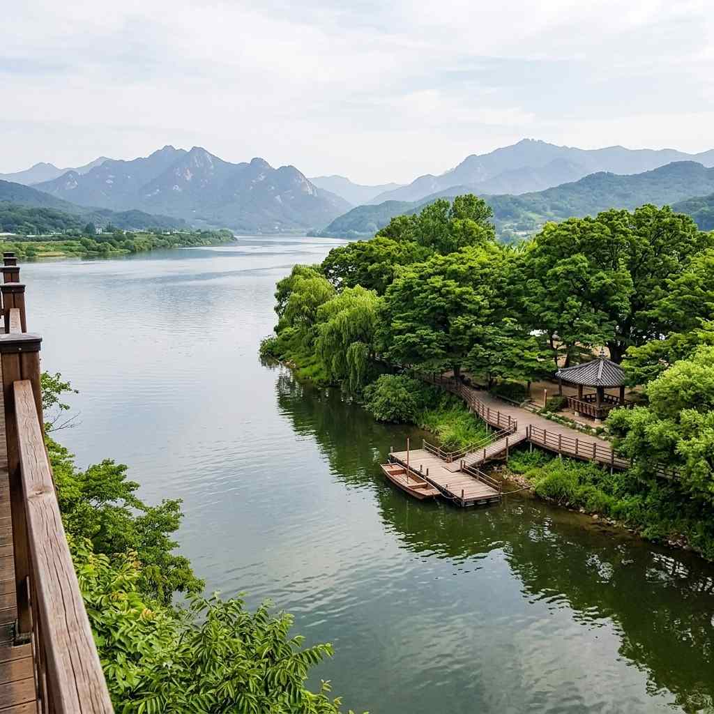 경기도 양평 두물머리의 아름다운 강변 풍경